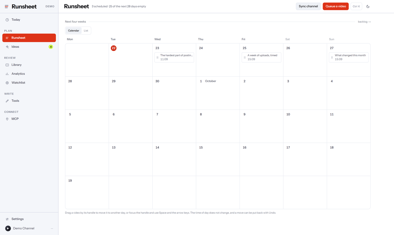 Runsheet screenshot: The runsheet