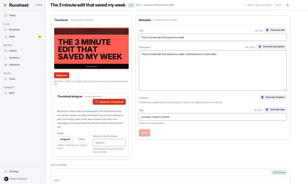 Runsheet screenshot: A published video